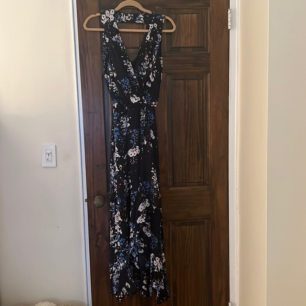 Floral dress navy 100% silk